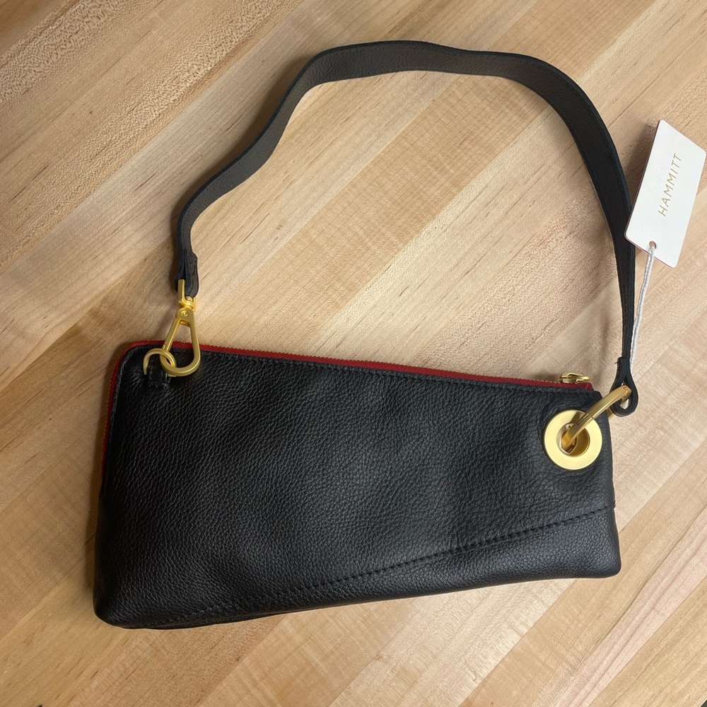 NWT Hammitt Nash Pochette Black w/Brushed Gold and Red Zip - Picture 7 of 16